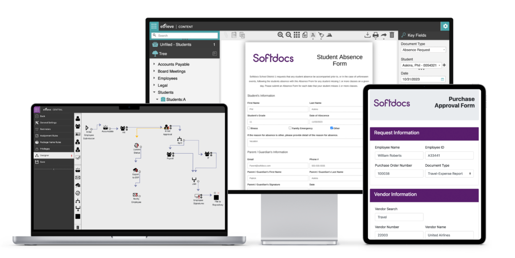 Softdocs platform on mobile ipad monitor and ipad