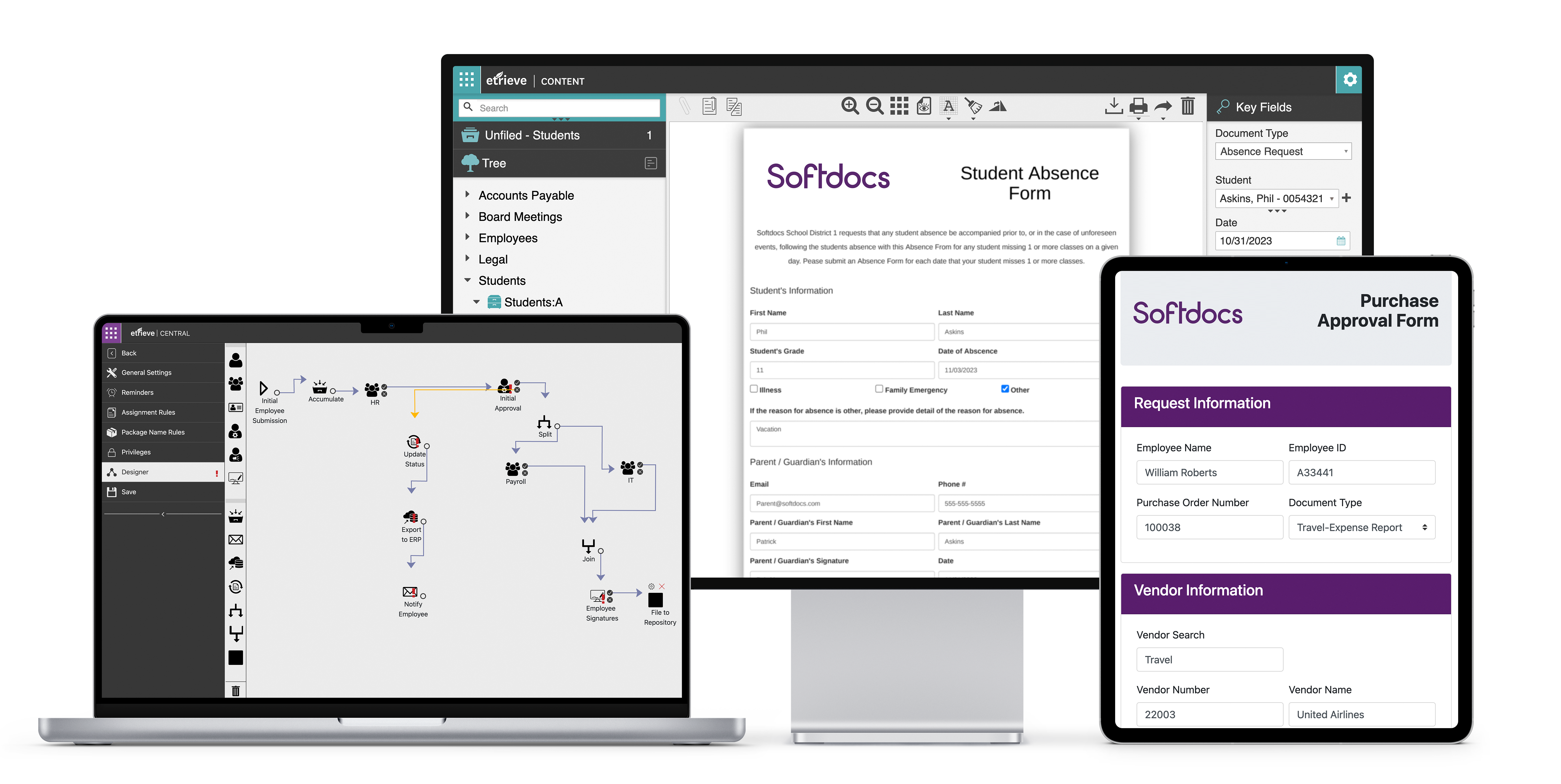Softdocs platform on mobile ipad monitor and ipad