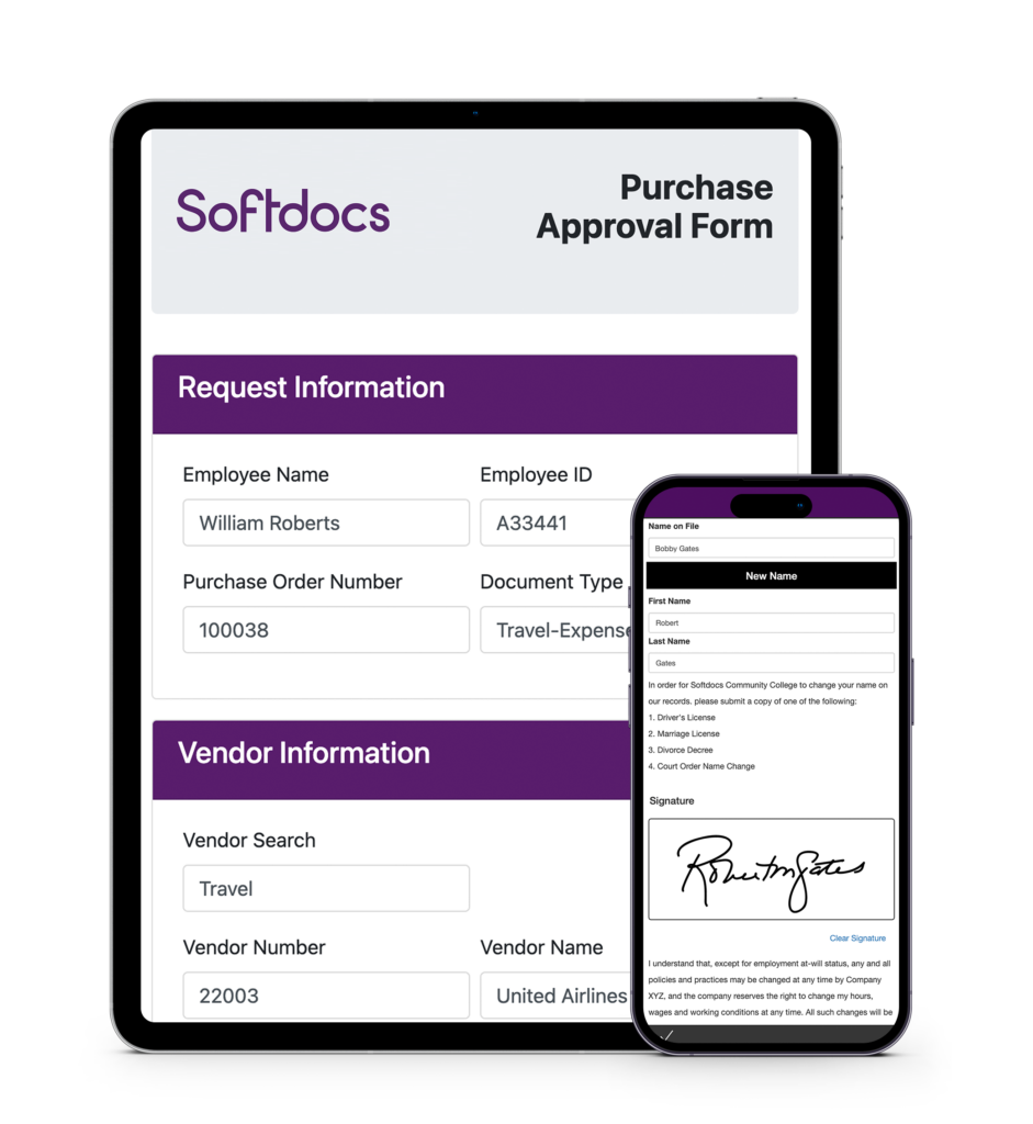 Softdocs eforms and esignatures examples on mobile devices ipad and iphone