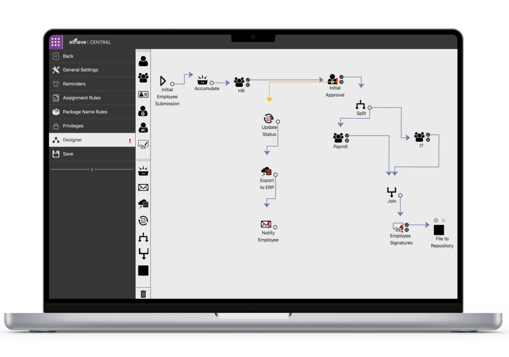 Softdocs workflow designed on laptop