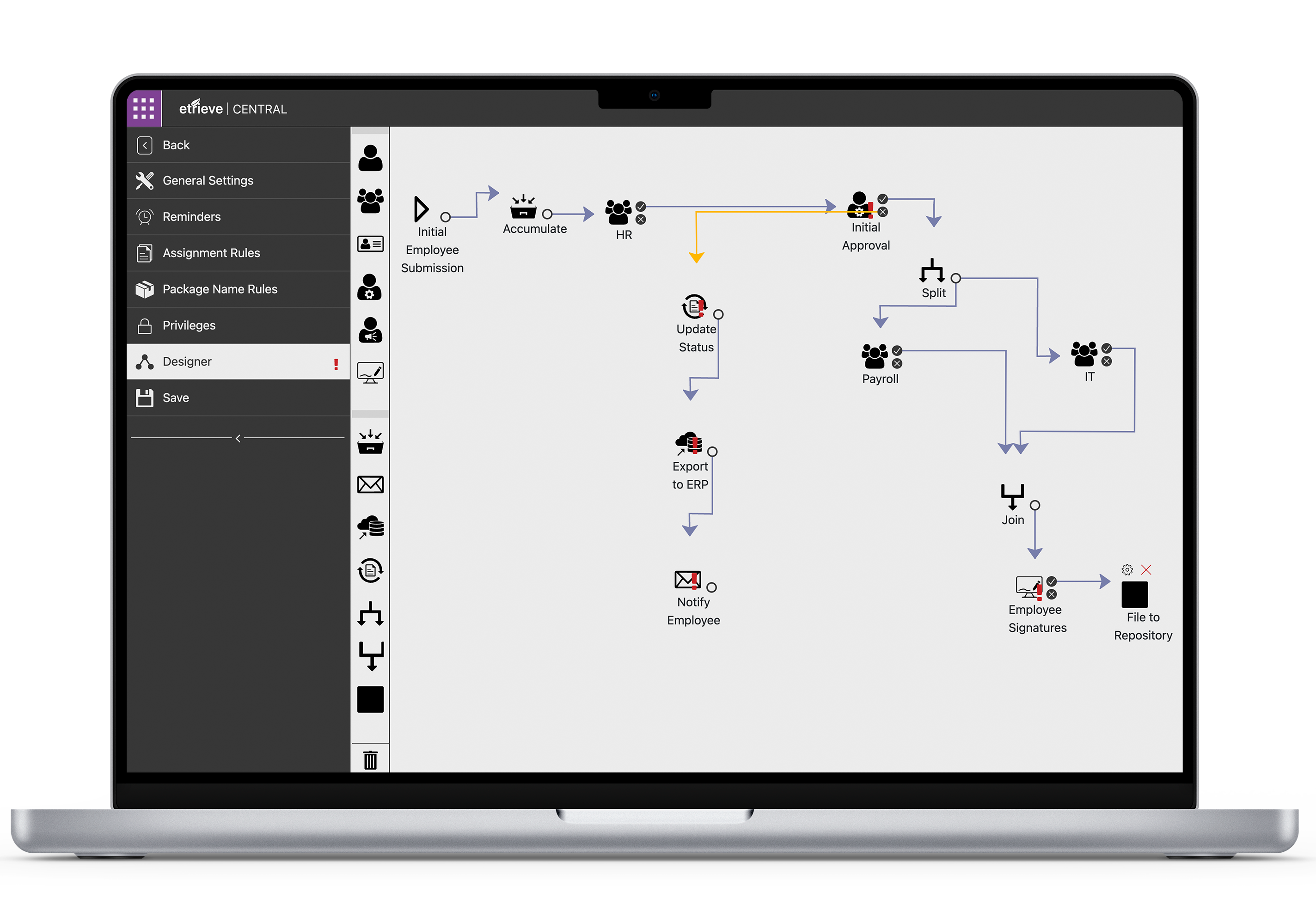 Softdocs workflow designed on laptop